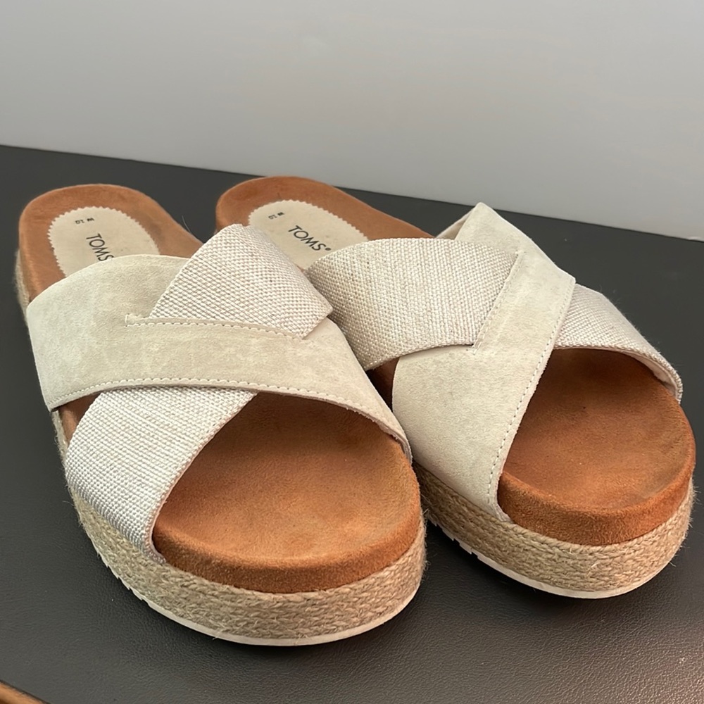 TOMS suede/linen slides sz 10